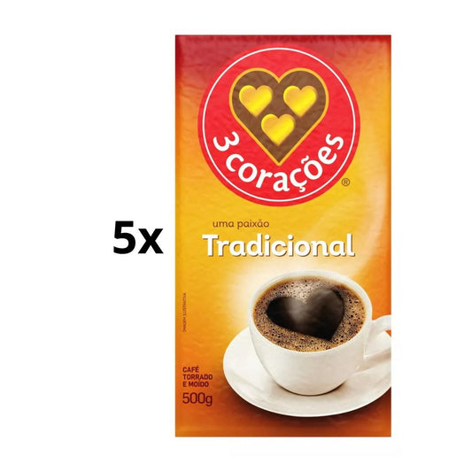 Lot of 5 Brazilian Traditional Coffee Powder Drink 500g 3 Corações
