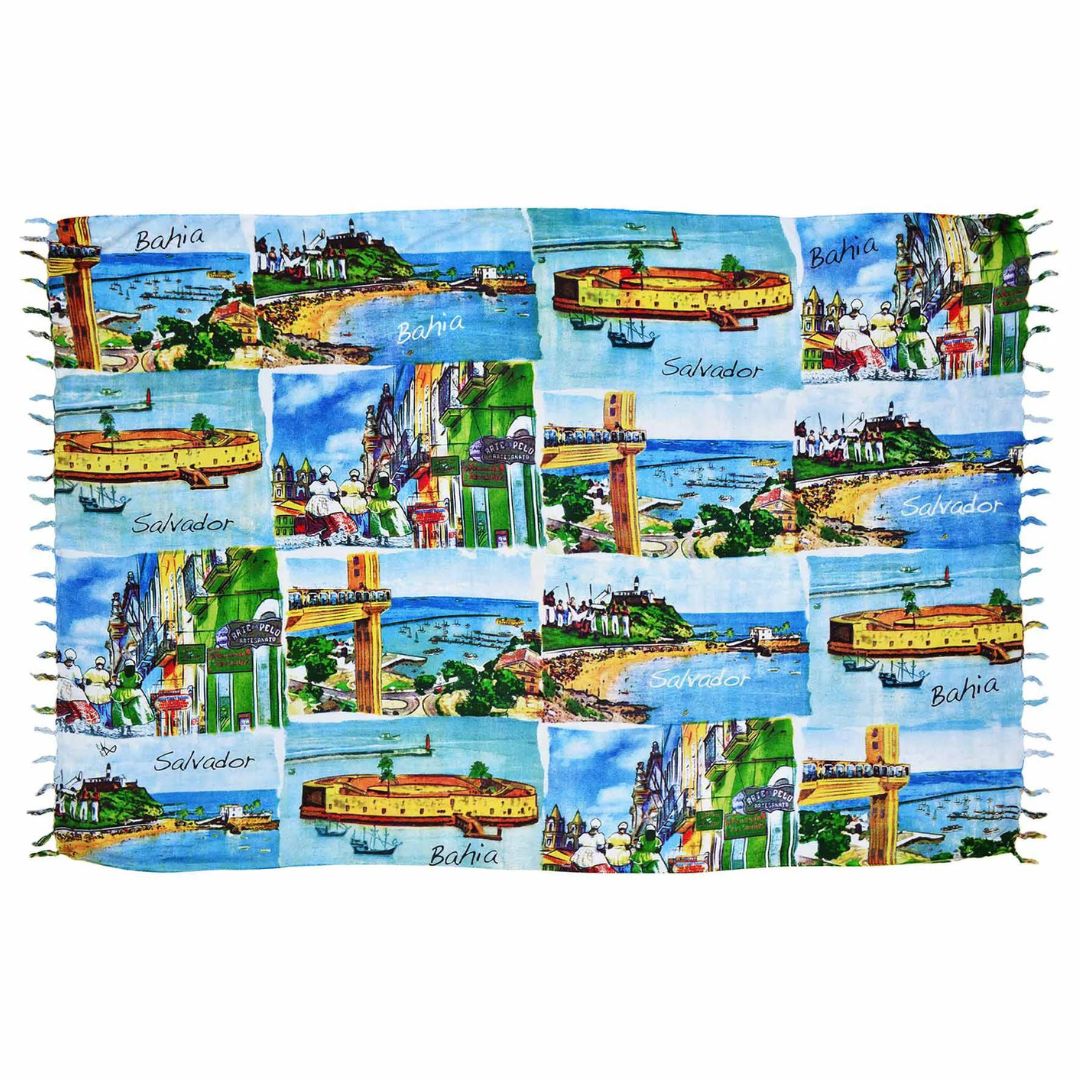 Brazil Watercolor Salvador Bahia Canga Beach Towel Sarong Viscose