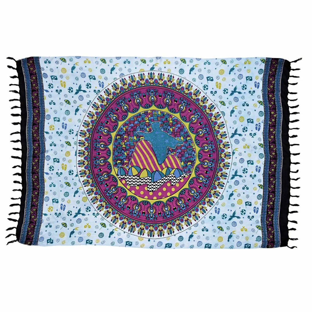 Brazil Blue Mandala Rio de Janeiro Canga Beach Towel Sarong Viscose